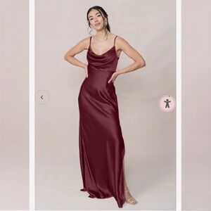 Revelry Skye Satin Bridesmaid Gown in Cabernet
